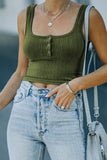Ribbed Knit Henley Crop Tank