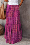 Tiered Paisley Print Pocketed Maxi Skirt