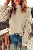 Khaki High Neck Drop Shoulder Rib Knit Sweater