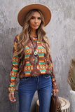 Multicolor Aztec Leopard Patchwork Side Split Pullover Top