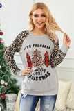 Gray Leopard Sleeves Christmas Tree Print Top