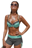 Mint Grey Bicolor Patchwork Underwired Bikini Swimsuit
