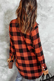 Red Turn-down Collar Plaid Shirt Coat