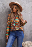 Multicolor Aztec Leopard Patchwork Side Split Pullover Top