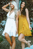 Lace Splicing Criss Cross Lace-up V Neck Cami Dress
