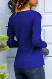 Wine V-neck Button Solid Color Long Sleeve Top