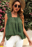 Green Floral Ruffled Straps Flowy Tank Top
