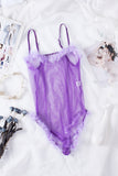 Raw Hem See-through Mesh Spaghetti Strap Teddy Lingerie