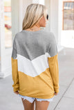 Chevron Waffle Colorblock Pullover Sweatshirt