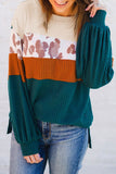 Leopard Color Block Waffle Knit Top