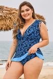 Black Plus Size Grecian Skater Ruched Tankini