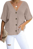 V Neck Button Front Crinkled Blouse