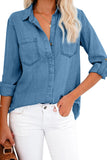 Roll up Long Sleeves Frayed Hem Denim Shirt