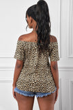 Off-the-shoulder Short Sleeves Leopard Top