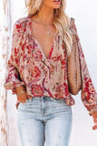 Split V Neck Printed Blouse