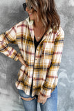 color Plaid Print Pocket Drawstring Hooded Jacket
