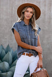 Rolled Sleeve Buttoned Denim Shirt with Pocket