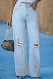 Washed Ripped Knee Wide Legs Jeans