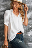 Split Frill Neck Puff Sleeve Blouse