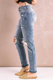 Sky Blue Distressed Faded Splatter Denim Pants