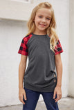 Plaid Raglan Sleeves Girls’ Tee