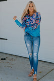 Floral Print V Neck Long Sleeve Top