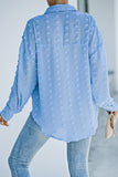 Sky Blue Swiss Dot Buttoned Pocket Long Sleeve Shirt