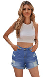 Folded Hem Ripped High Waist Jean Shorts