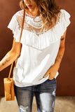 White Lace Splicing Ruffled Short Sleeve T-shirt