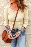 Apricot Ribbed Contrast Stitching Knit Long Sleeve Top