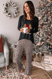 Long Sleeve Top and Leopard Print Pants Lounge Set