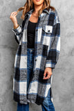 Navy Plaid Print Long Shirt Jacket