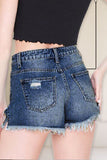Dark Blue Lace Patches Ripped Denim Shorts