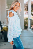 Blue Asymmetrical Ribbon Tie Cold Shoulder Floral Top