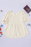 Beige V-Neck Crochet Detail Babydoll Top