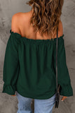 Green Frilled Off-shoulder Neckline Loose Blouse