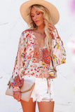 Multicolor Floral Print Patchwork Wrap V Neck Blouse