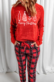 Solid Long Sleeve Top and Plaid Pants Loungewear