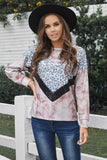 Sequin Splicing Khaki Tie Dye Long Sleeve Top