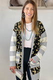 Print Cardigan with Striped Sleeve