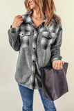 Plaid Patchwork Buttoned Pocket Sherpa Jacket