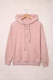 Pink Snap Button Pullover Hoodie with Pocket