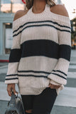 Black Striped Cold Shoulder Knit Sweater