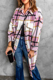 Pink Plaid Print Long Shirt Jacket