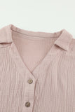 Turn Collar V Neck Crinkled Cuffed Shirt