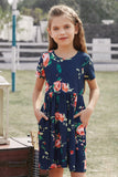 Short Sleeve Pocketed Children's Floral Dress