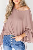 Pink Ribbed Drawstring Ruched Dolman Sleeve Top