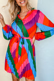 color Color Block Pleated Lace-up High Waist Mini Dress