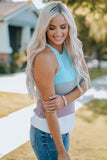 Sky Blue Color Block Striped Knit Tank Top