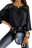 Lace Splicing Tie Knot Bell Sleeve Blouse